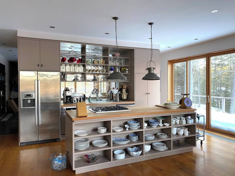 Open kitchen facing dining and living room.