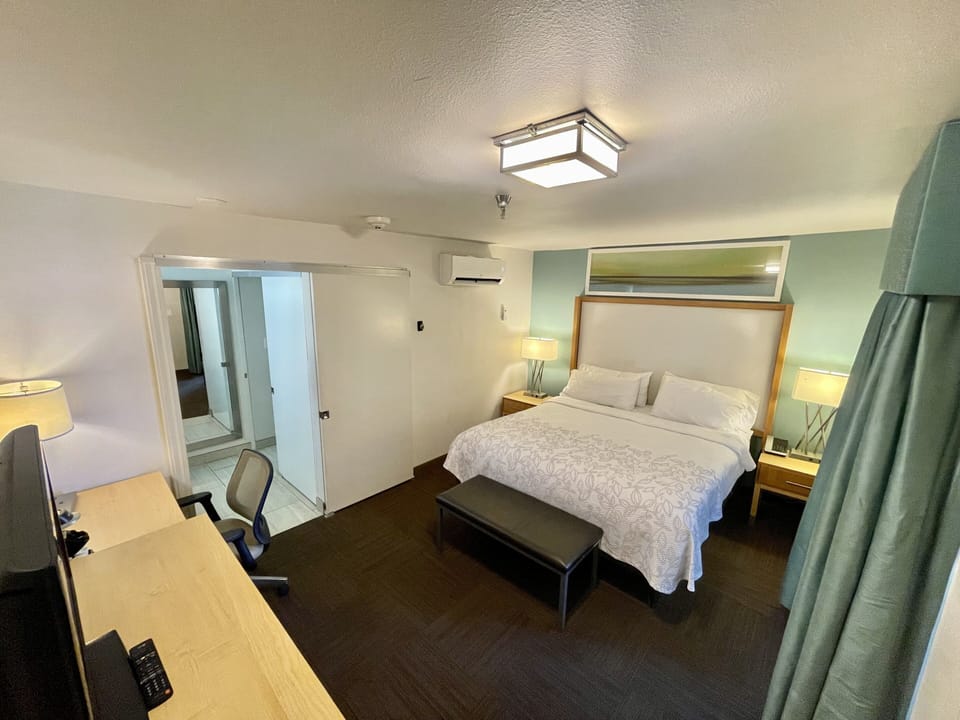 In-room safe, desk, laptop workspace, blackout drapes