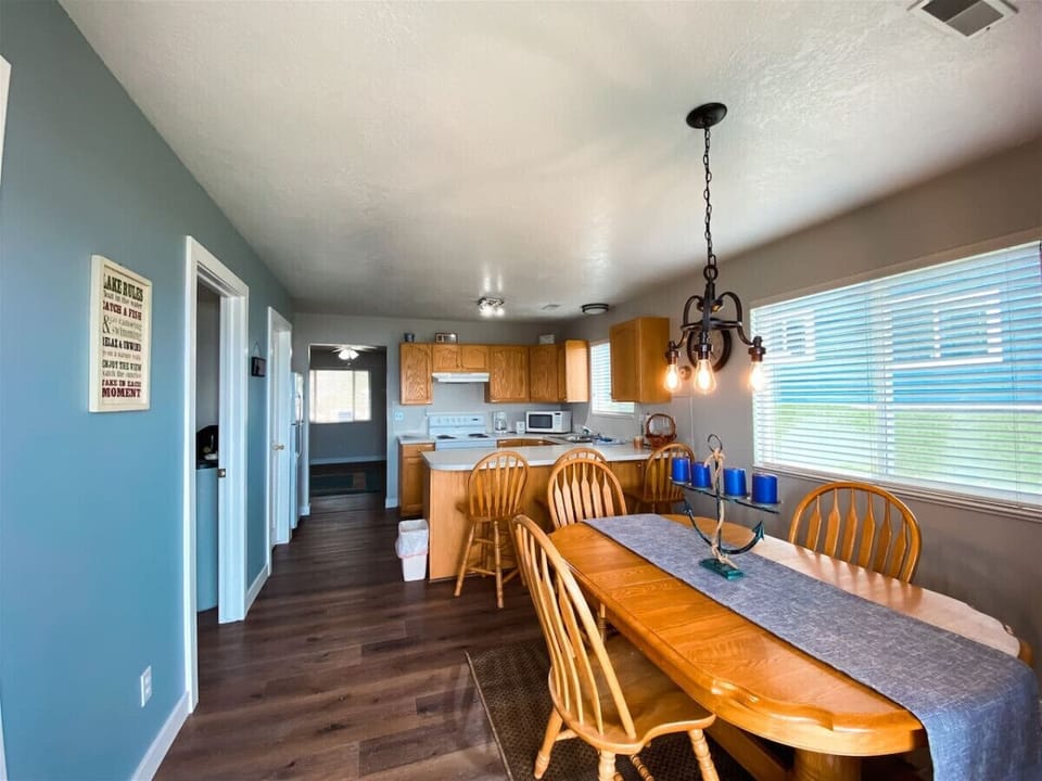 Warm dining space with ample seating and cozy lighting