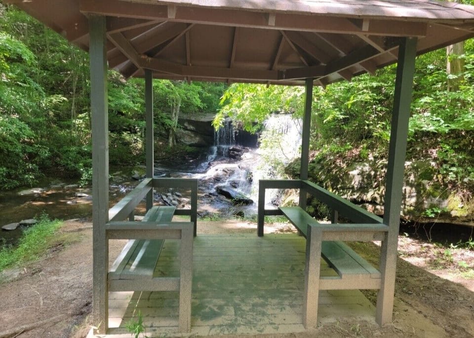 Waterfall at Riverwalk in Riverbend. Walking distance from cabin.