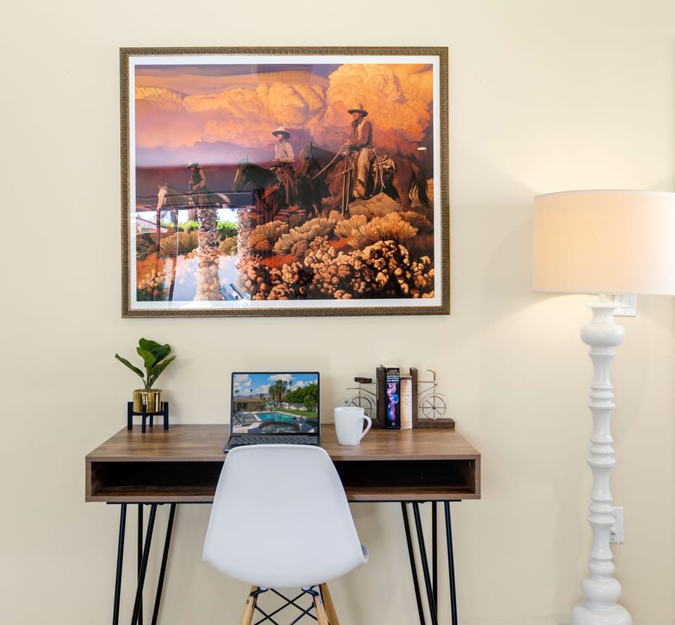 Work from home setup with high-speed internet, privacy and dedicated workspace.