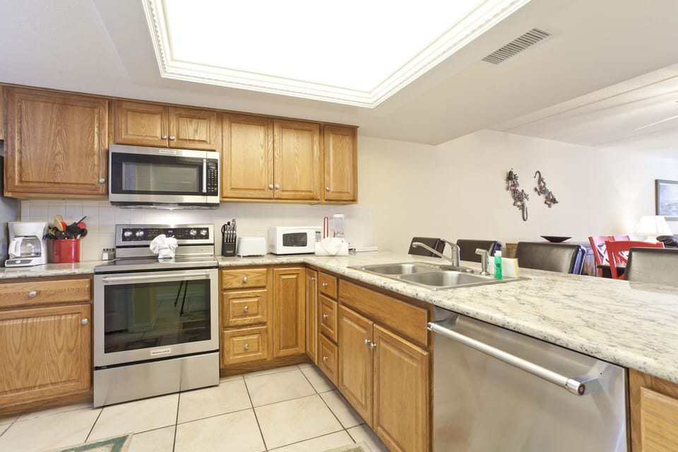 Spacious fully equipped kitchen.