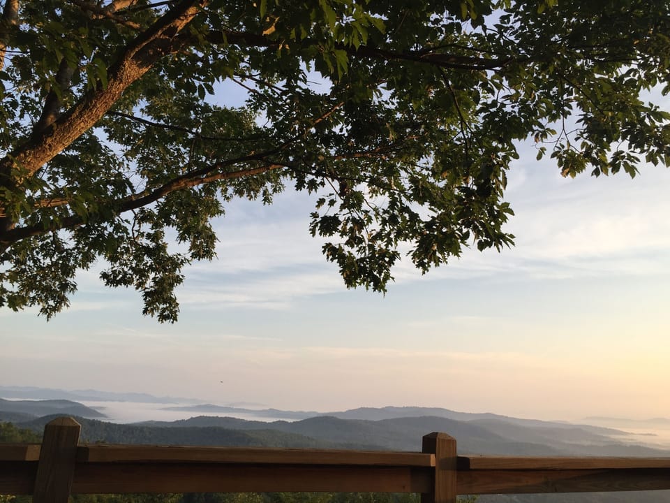 Clouds over the Smokies look like delicious frosting in the distance.