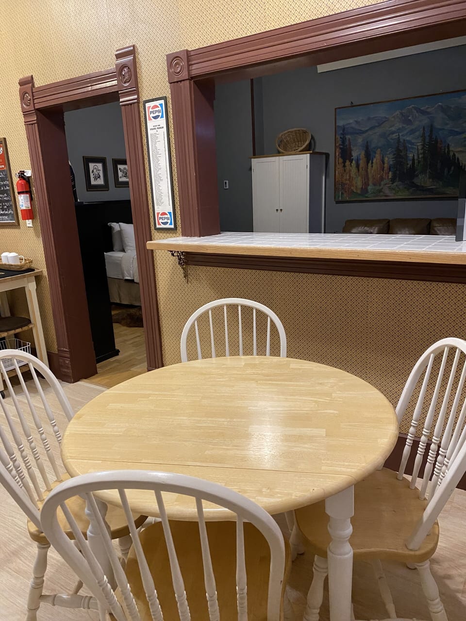 Kitchen table seats four.