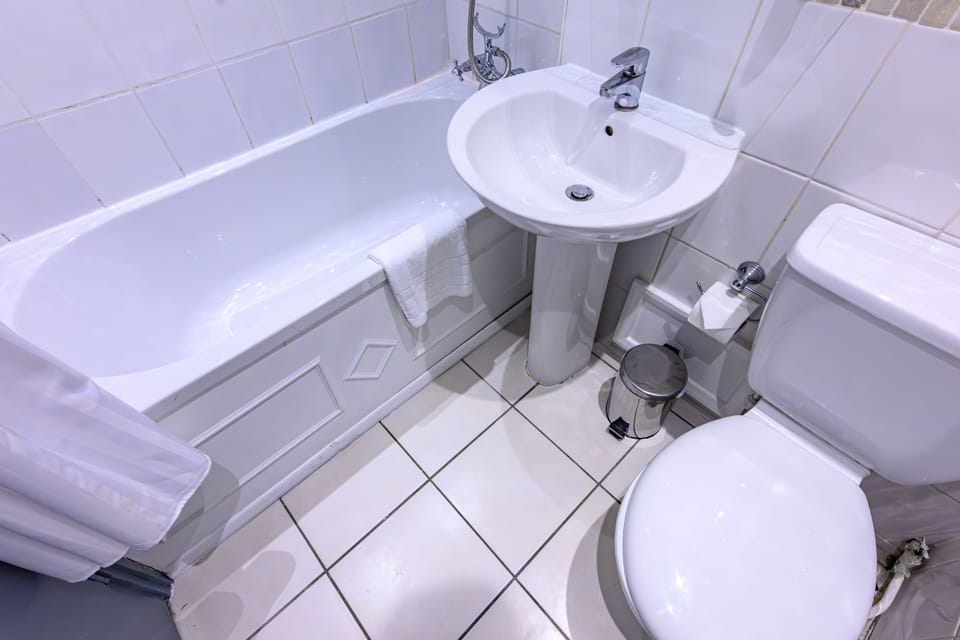 Combined shower/tub, eco-friendly toiletries, hair dryer, towels