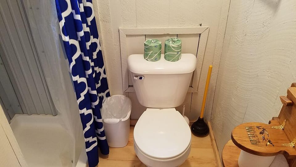 Smaller Cabin - bathroom with galvanized shower