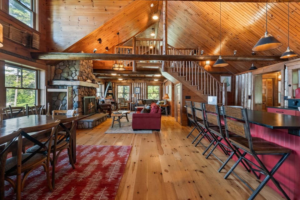 Kitchen, dining, and living areas