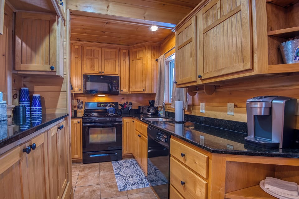 All the comforts of home — coffee maker, toaster, and plenty of counter space.