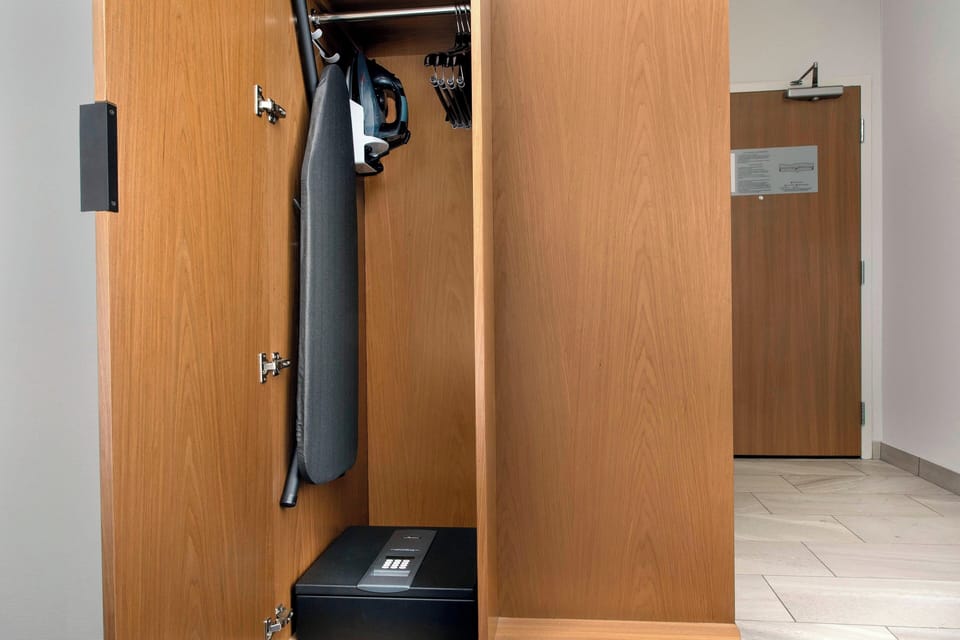 In-room safe, desk, laptop workspace, blackout drapes