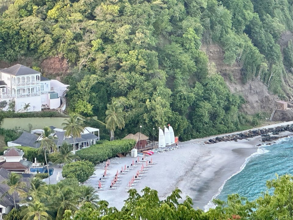 View down to Le Sport hotel beach 