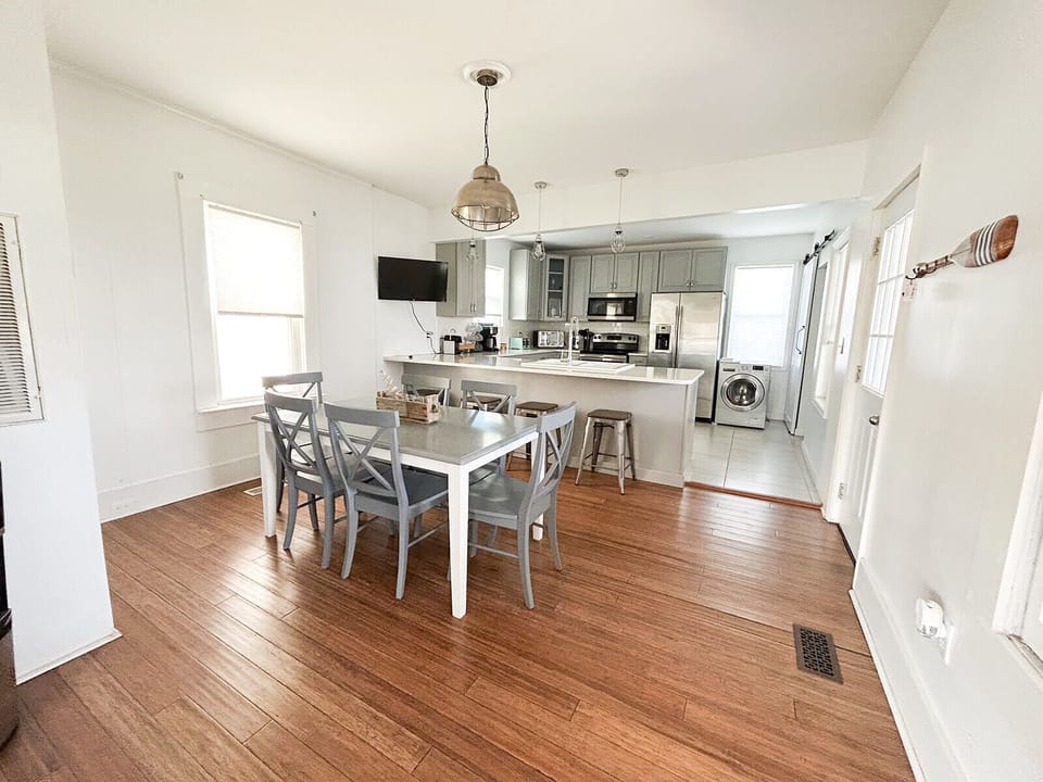 Open kitchen and dining space with tons of seating