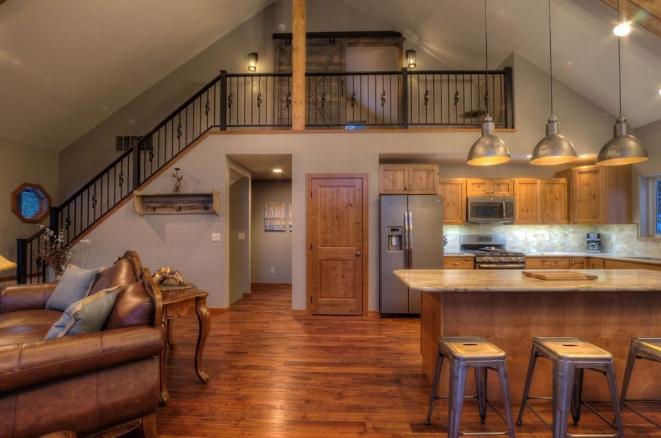 Kitchen/Dining Room-view to upper level bedroom