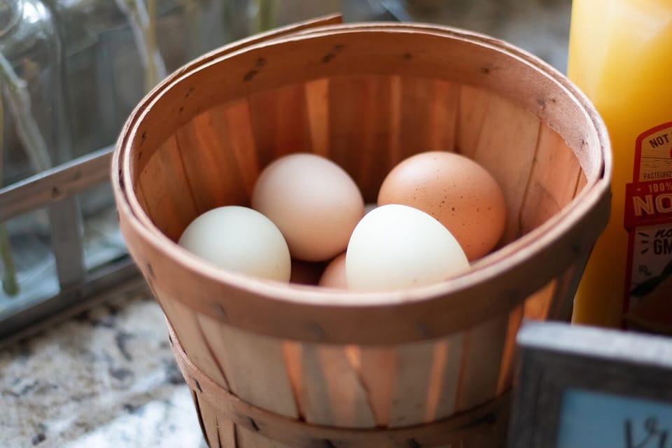 Our guests receive a dozen farm fresh eggs from happy hens at our family farm!