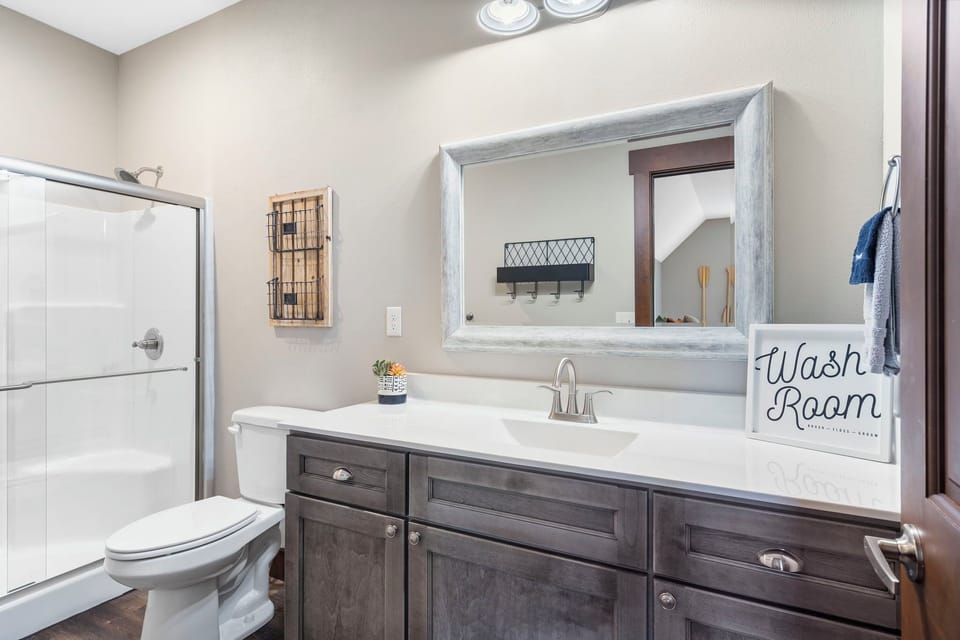 Bathroom attached to one of the upper level double queen rooms