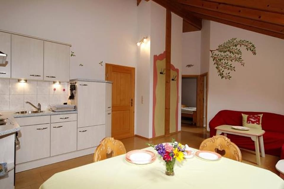 Family Apartment, 2 Bedrooms (Kirsche) | Private kitchen | Coffee/tea maker, full-size fridge, shared microwave, oven