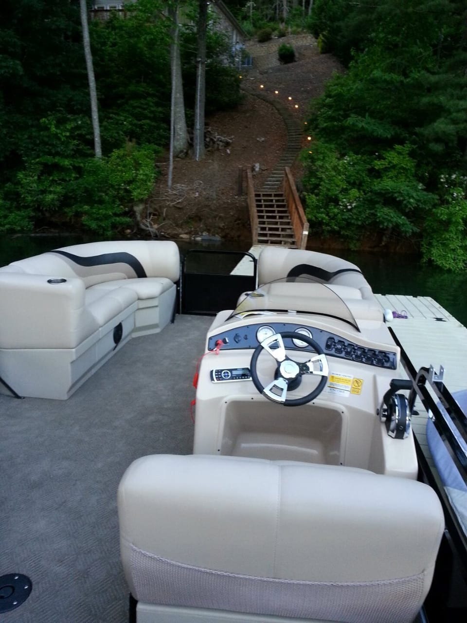 View from the boat at dusk up to the house