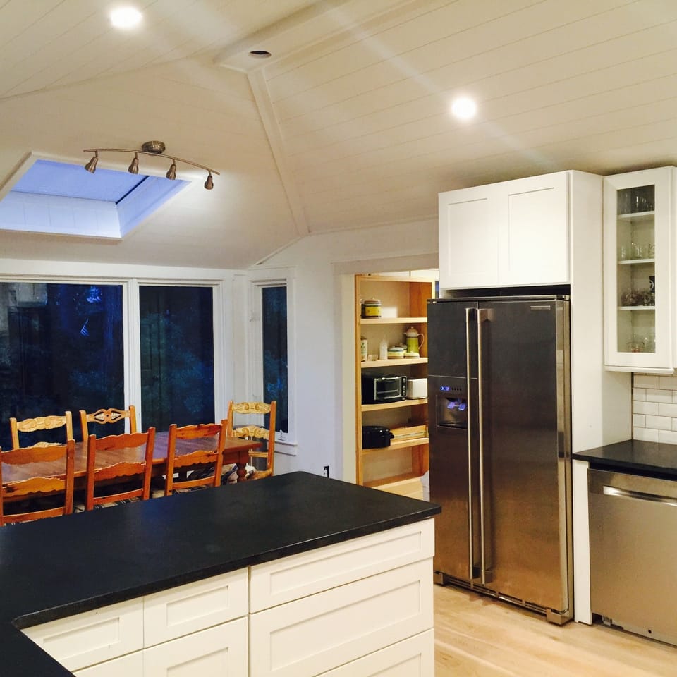 Kitchen with stainless appliances.
