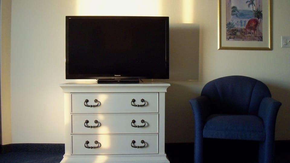 Living Room Flat Screen with Blu-Ray player.