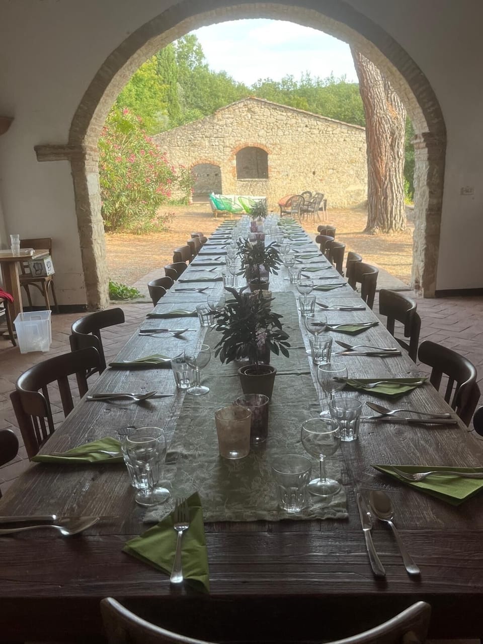 Loggia with table dressed for family dinner