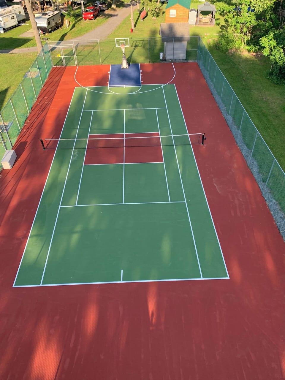 Newly resurfaced pickleball and or tennis court.