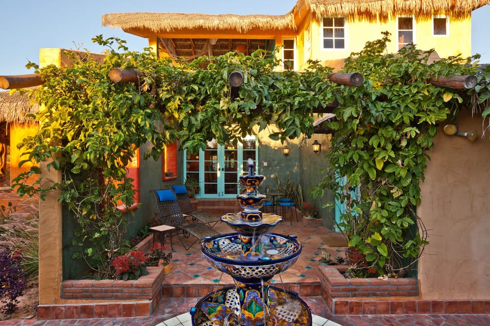 Fountain Courtyard with chaise lounges and chairs for relaxing