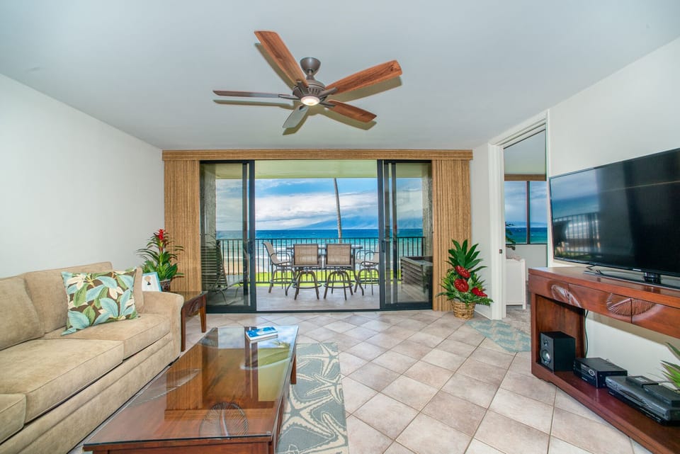 Living room with big TV and even bigger view