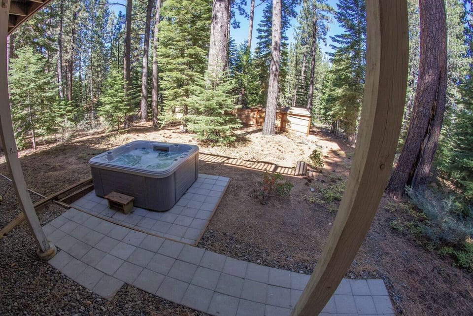 Back-yard & new hot tub seats 7