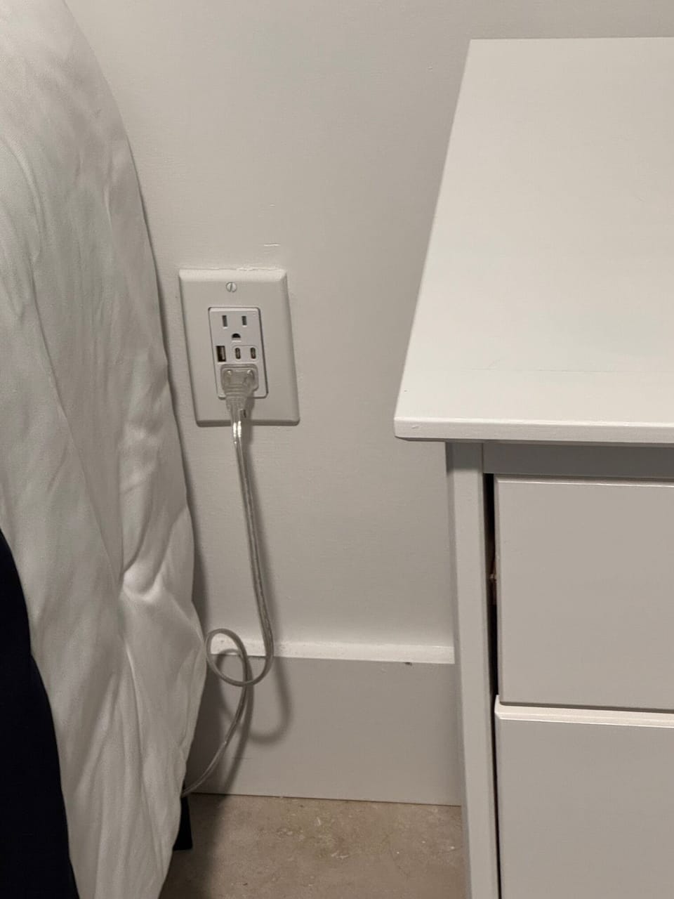 USB B and C chargers next to every bed