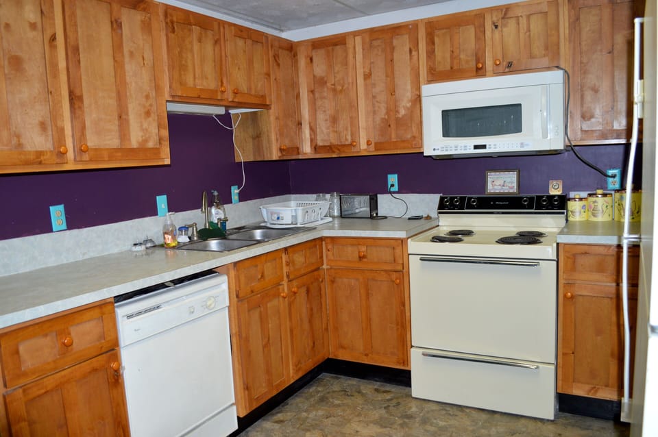 Kitchen, dishwasher, sink, stove, microwave