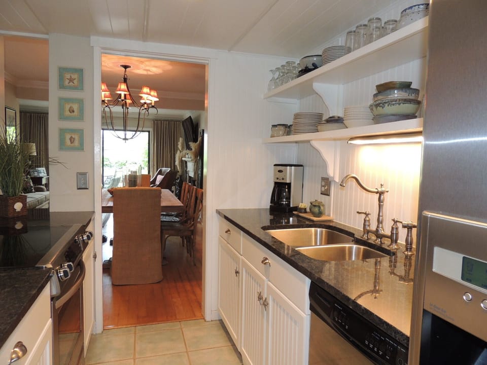 New and open kitchen looking into dining area