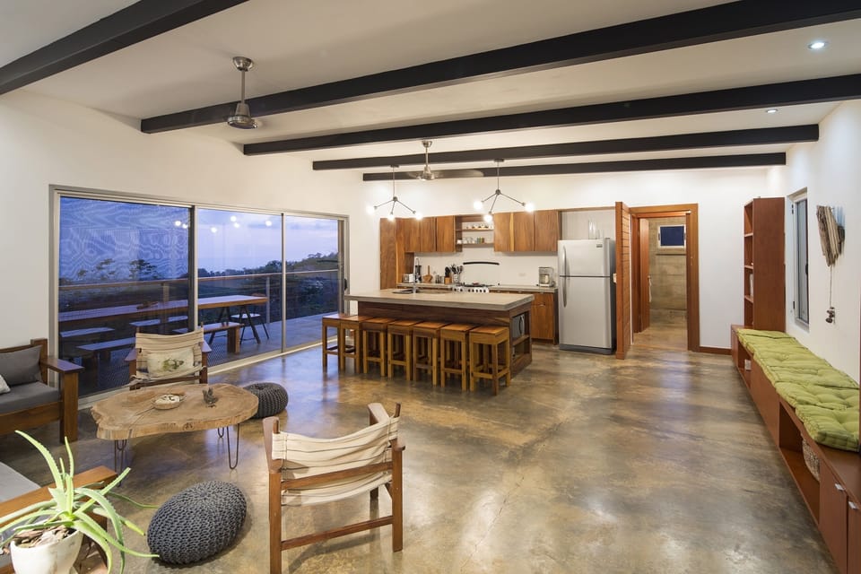 Living, dining, kitchen area as open-concept space