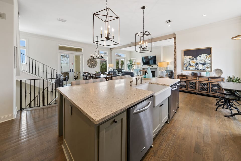 Your spacious kitchen island becomes the heart of your stay, perfect for cooking together while staying connected to the living area.