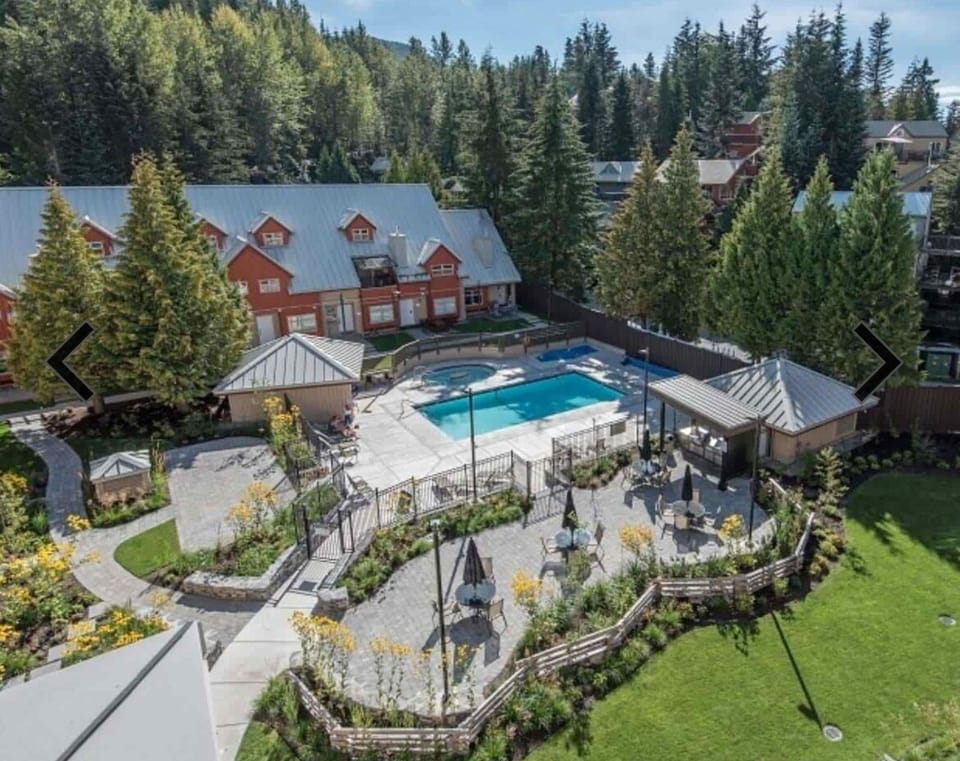 Summer view of gardens/pool area from our balcony