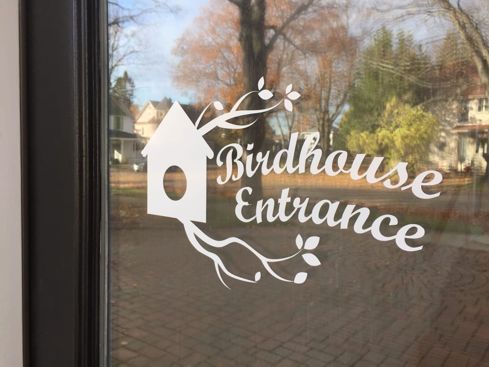 Breezeway  Entrance - go all the way through to get to the Birdhouse stairs