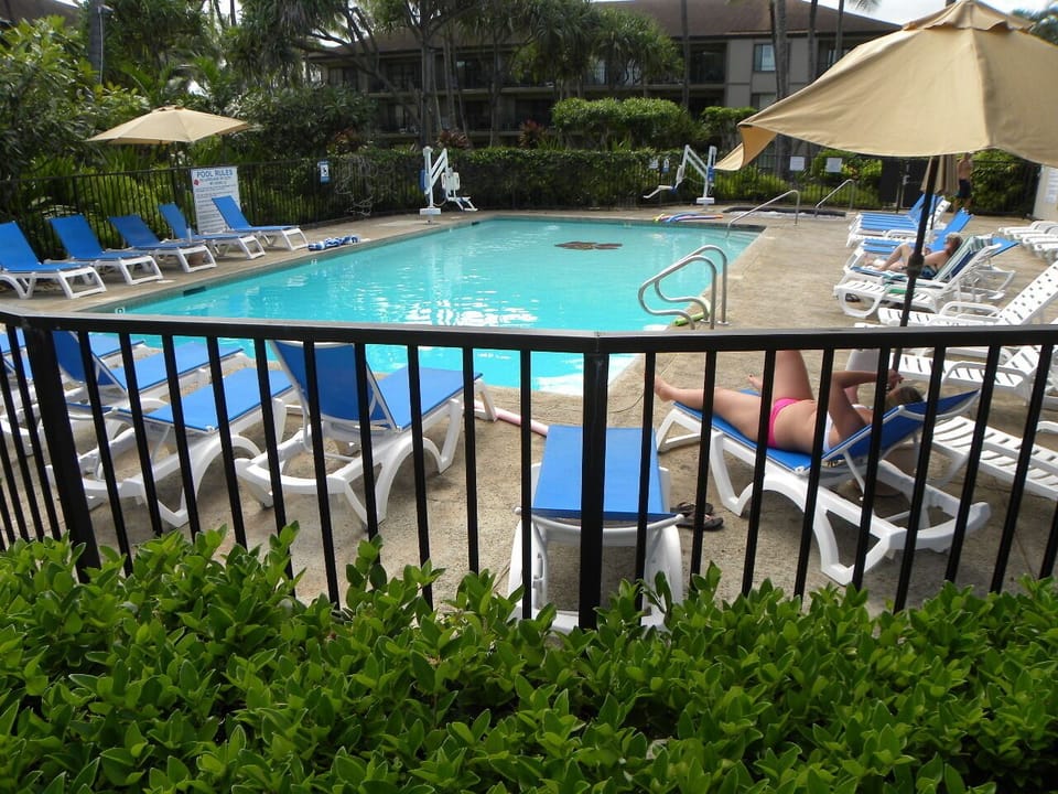 Lounge by the pool, hot tub, and sauna.  Just steps away.