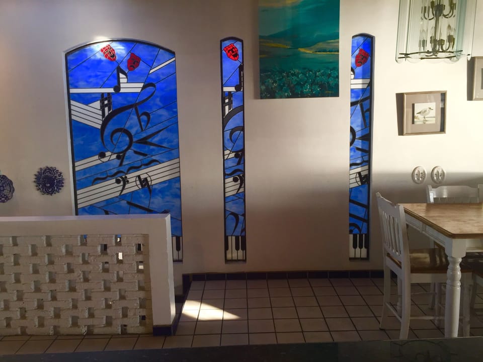 Stain glass on the second and third floor.  