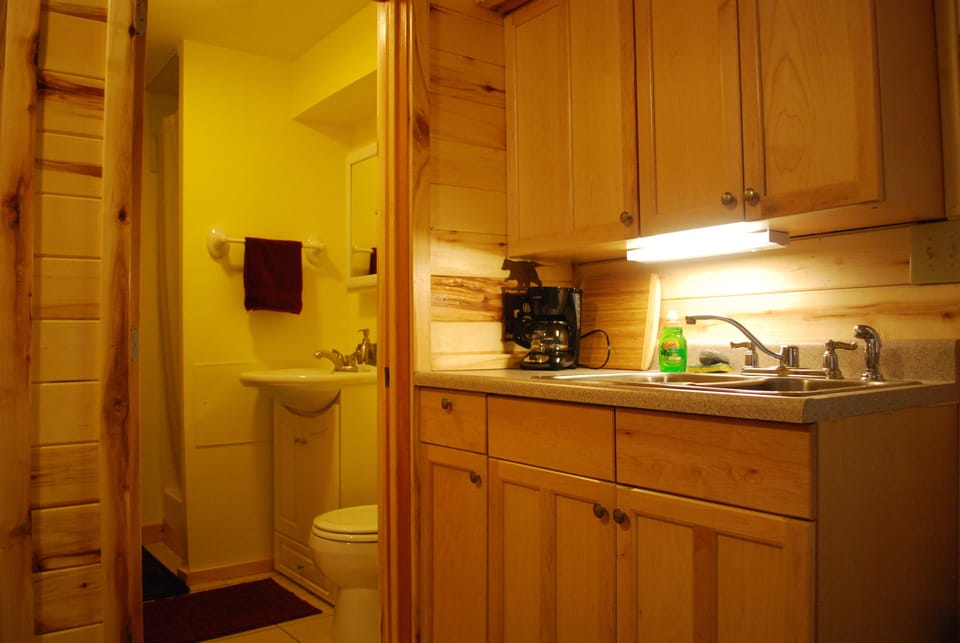 Kitchenette and bathroom.