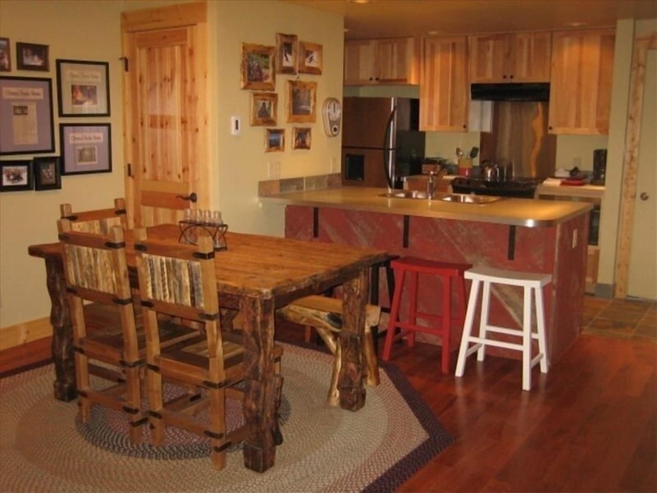 Enjoy dinner at the table or the stools at the kitchen bar. We have extra chairs