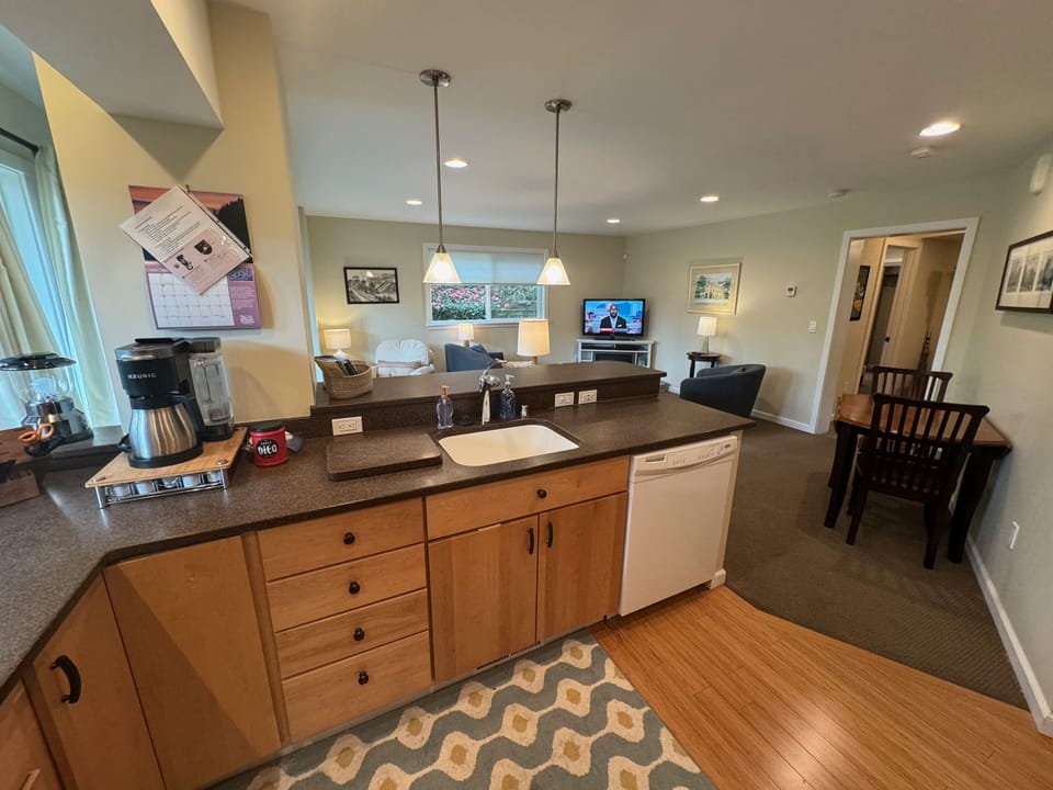 The cook has full view of the living space
