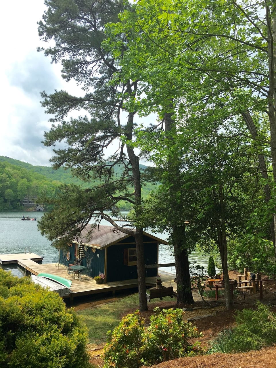 View of private dock from Lower Patio and Screened Porch. 