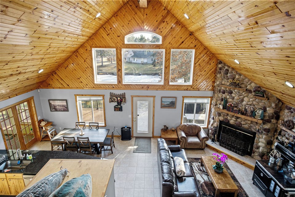 Loft view. Lots of natural light, gorgeous vaulted ceiling and water views. 