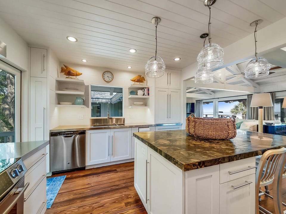 Kitchen with Ocean Views at 8 East Beach Lagoon