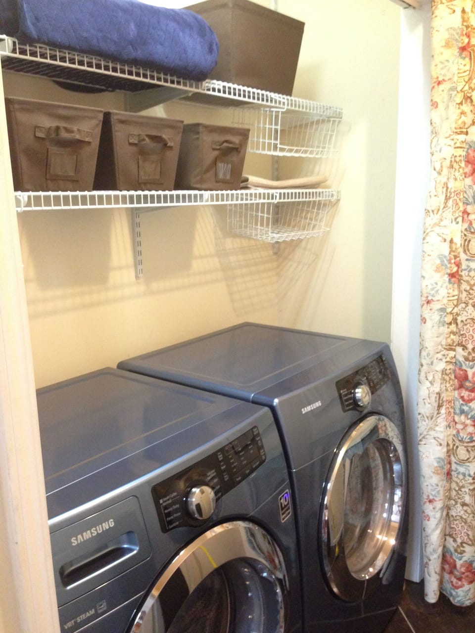 The washer and dryer are ready for your use. Laundry detergent is provided.