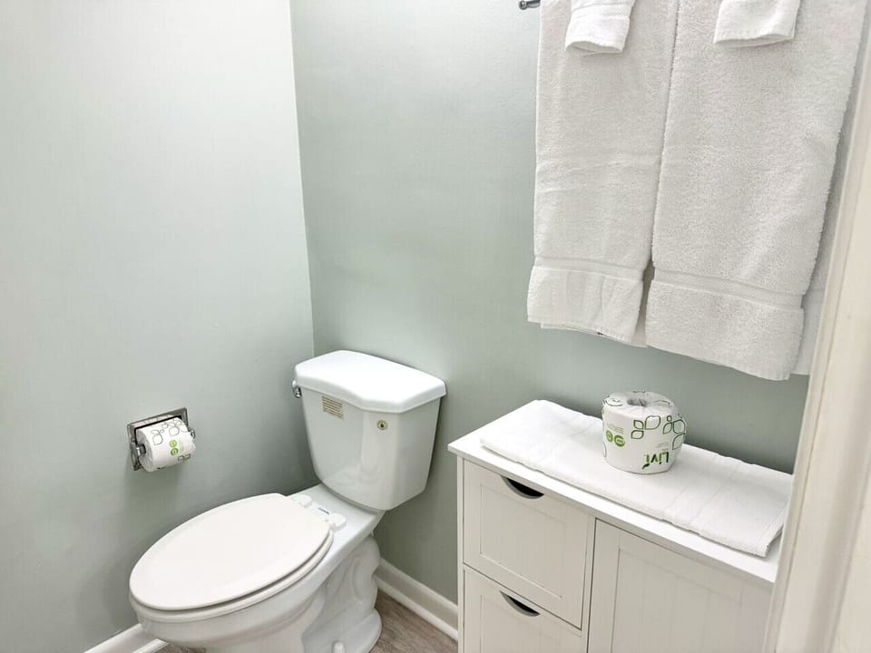 Master bath toilet in separate room. Potty in peace while others use the bath!