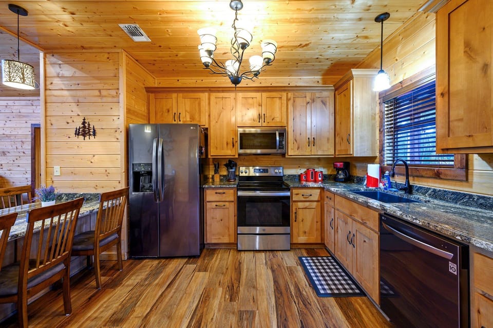 Fully stocked kitchen.