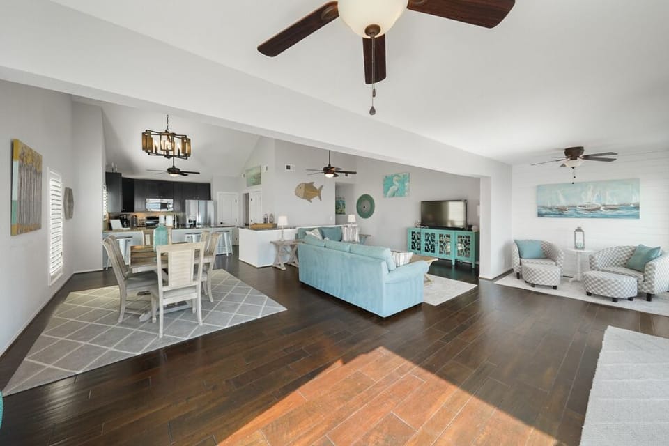 The home has an upside-down layout to capitalize on the spectacular lake views