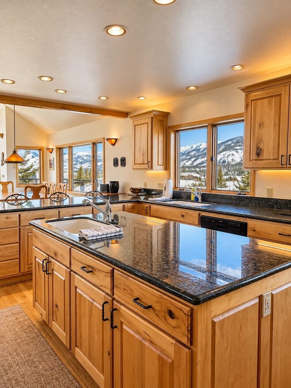 Additional kitchen view highlighting the generous counter and prep space