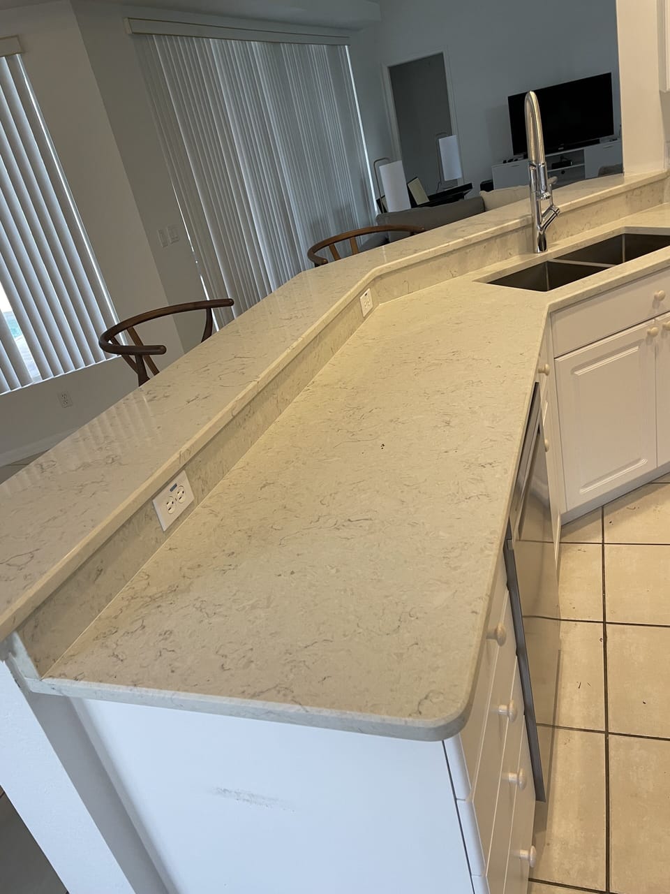 New composite marble top in the kitchen