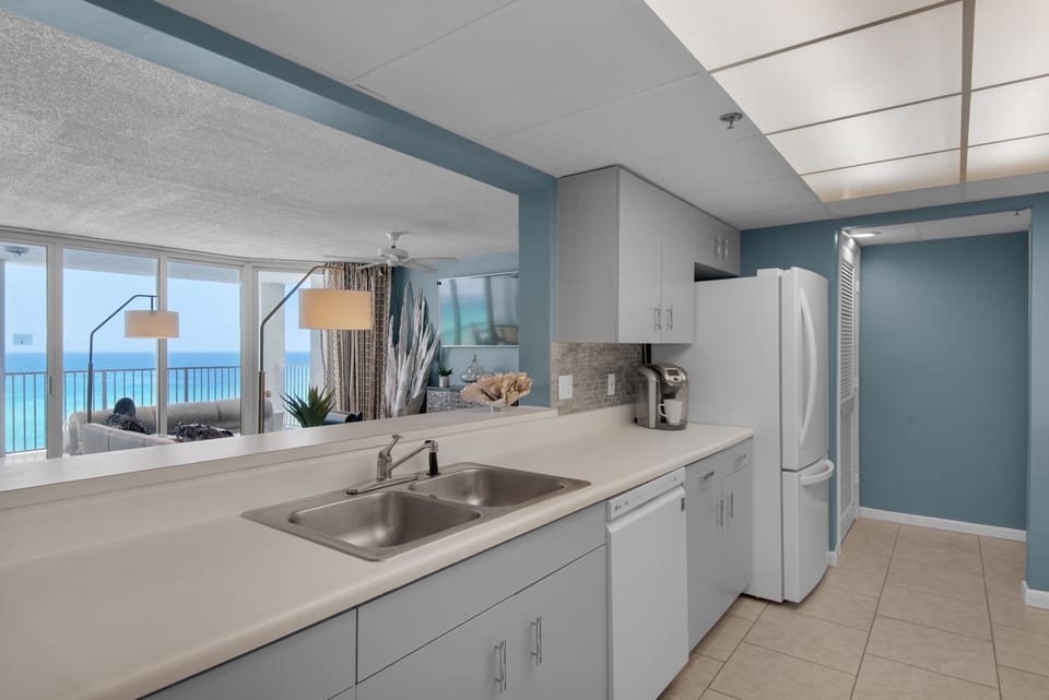 Kitchen is open to living and dining area
