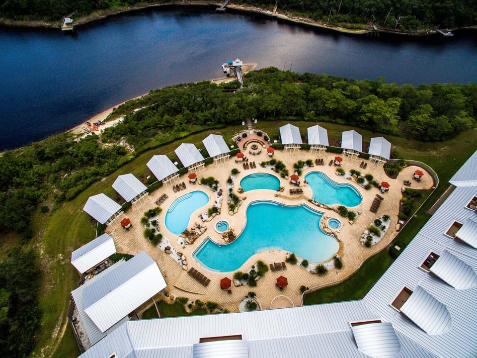aerial view of pools and Big Redfish Lake

